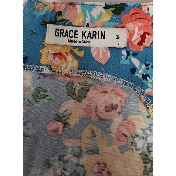 Grace Karin Retro Sleeveless Floral Fit & Flare Knee Length Dress Multi Blue M - Picture 6 of 7